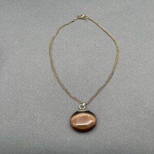 Vintage Monet Tiger's Eye Braided Chain Pendant Necklace Women's Gold Tone